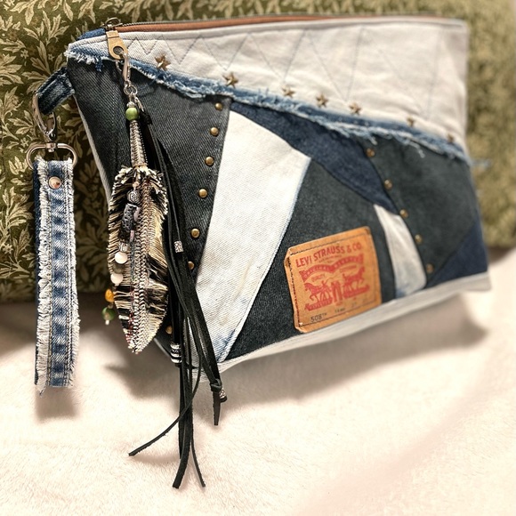 Patchwork Denim Clutch Handbag - from Upcycled denim Jeans - Picture 4 of 14